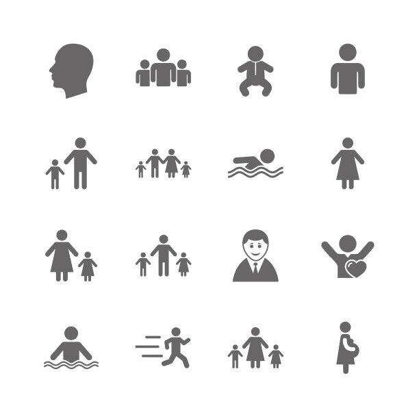 一组人物和家庭的图标游泳池图片下载