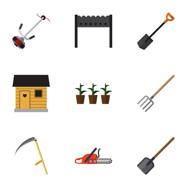 平面图标花园铲子马厩烧烤套图片下载