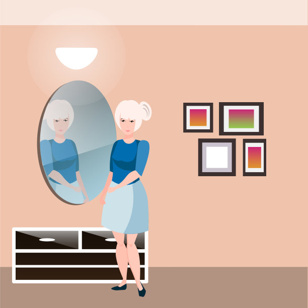 带着镜子的漂亮女孩图片下载