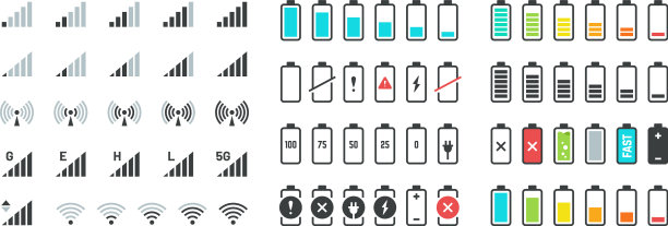 电池和信号图标线和黑色手机图片下载