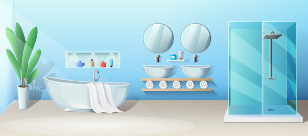 现代浴室内饰有浴缸和淋浴图片下载