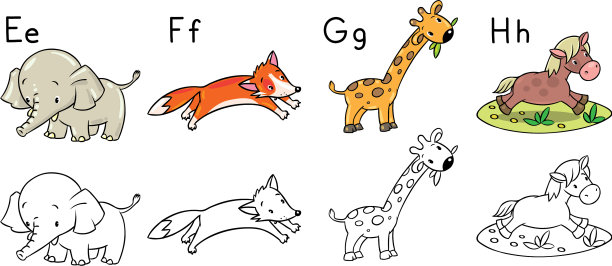 动物字母表或ABC着色书图片下载