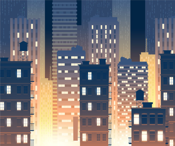 夜间城市背景下的现代建筑图片下载