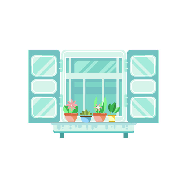 带有百叶窗和花盆的蓝色复古窗图片下载