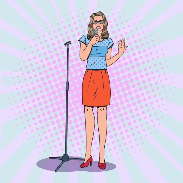 流行艺术年轻女子与麦克风女歌手图片下载