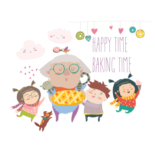 奶奶和她的孙子们正在吃蛋糕图片下载