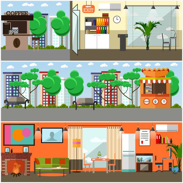 一套小玩意的室内概念海报图片下载