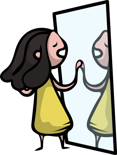 那个年轻漂亮的女孩看着镜子，然后图片下载