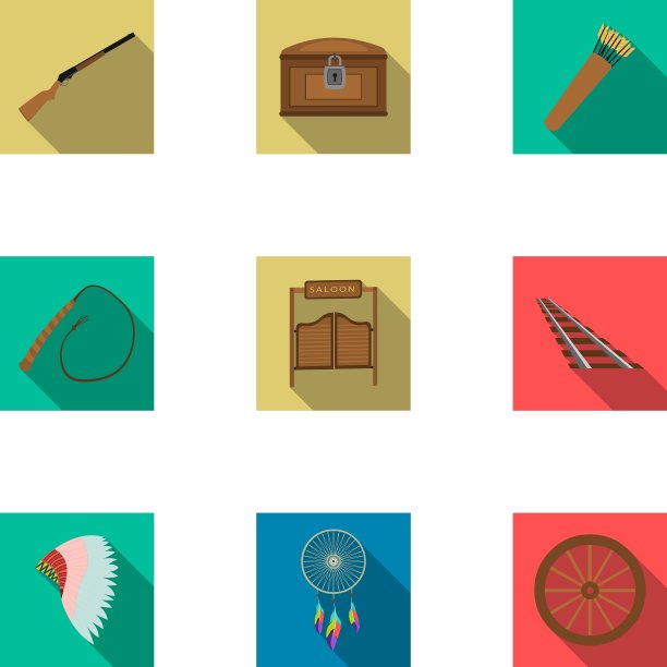 狂野西部设置图标在扁平风格大收集图片下载