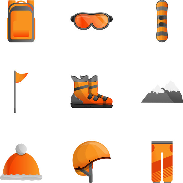 滑雪配件图标设置卡通风格图片下载