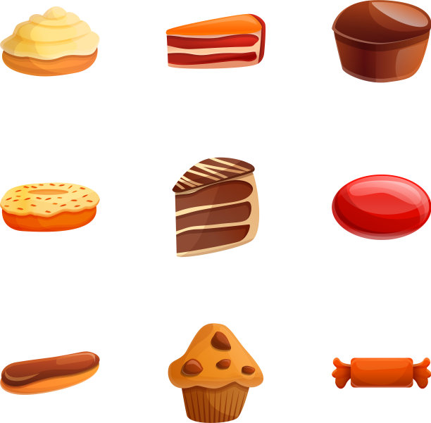 糖果面包店图标设置卡通风格图片下载