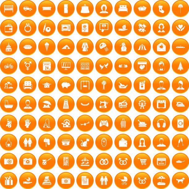 100个家庭图标设置为橙色图片下载