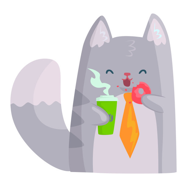 可爱的商人猫拿着咖啡和图片下载