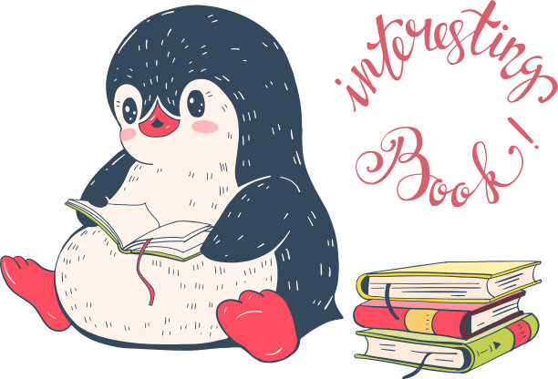 有趣的卡通企鹅与书图片下载