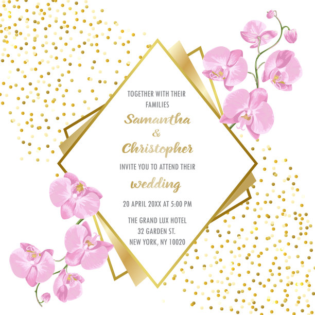 迷人的婚礼邀请与兰花图片下载