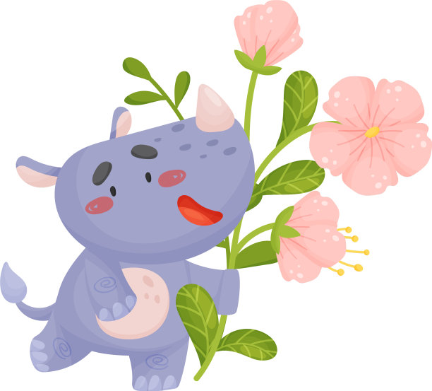 可爱的犀牛戴着花图片下载