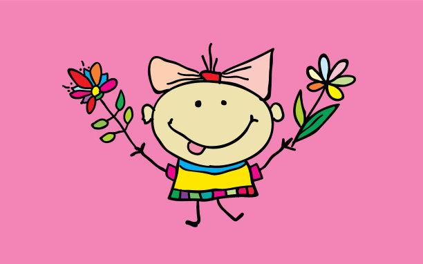 可爱的卡通女孩与花的孩子图片下载