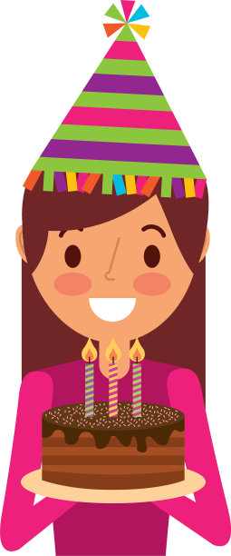 快乐的女人拿着生日蛋糕穿着派对图片下载