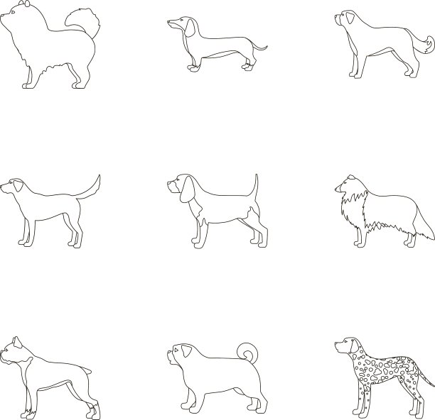狗品种设置图标在轮廓风格大图片下载