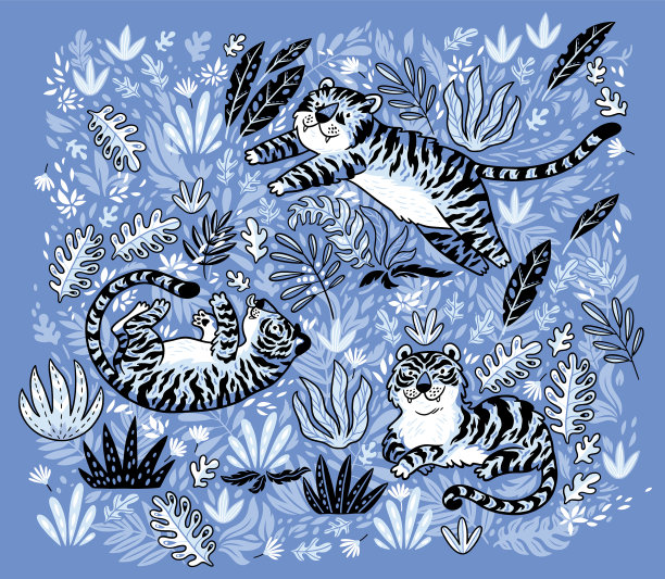 印与老虎在丛林孤立的紫色图片下载