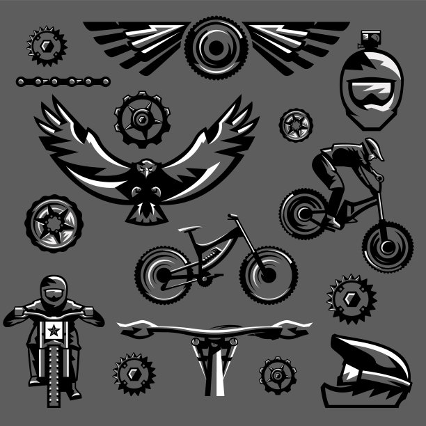 一组黑色和白色的元素在山地车图片下载