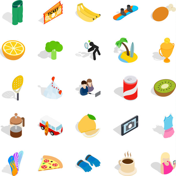 精力充沛的图标设置等距样式图片下载