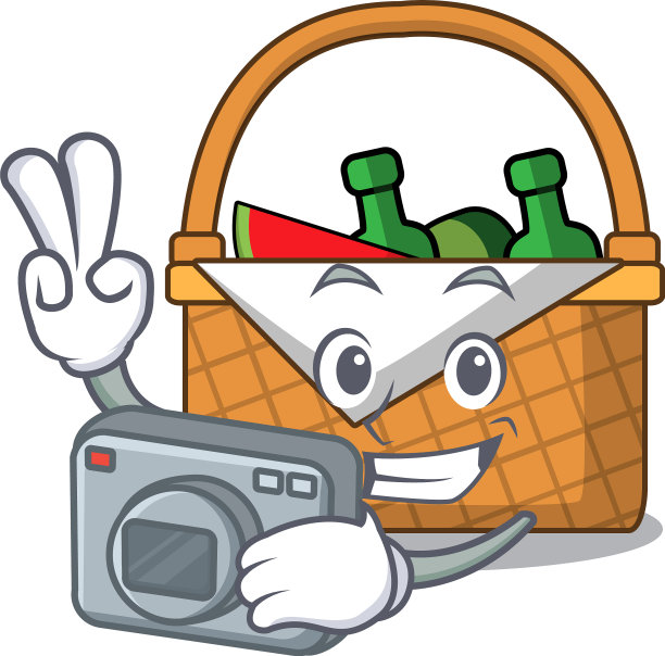 摄影师野餐篮吉祥物卡通图片下载