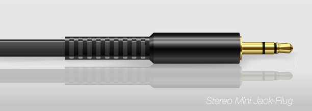 金色立体声迷你插孔与平坦的黑色辫子图片下载