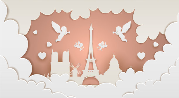 一个天使在云中飞翔的浪漫城市图片下载