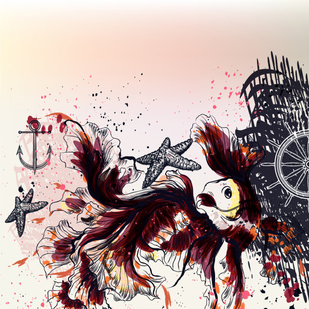 美丽的金鱼在水彩画风格图片下载