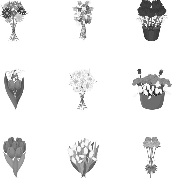 一束鲜花单色图标集图片下载