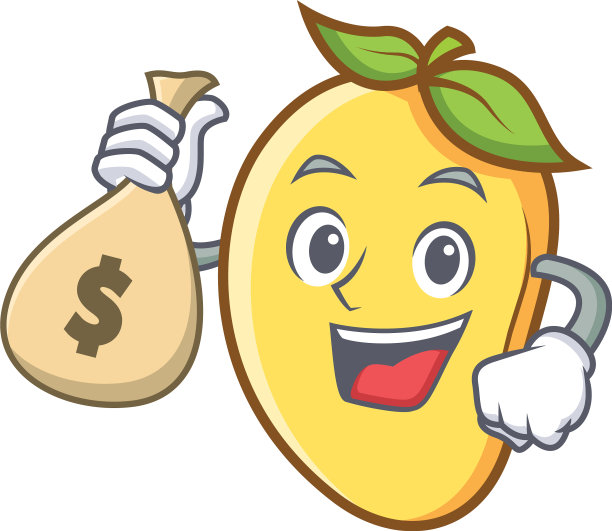 芒果人物卡通吉祥物与钱袋图片下载