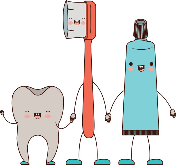 牙齿、牙刷和牙膏的卡通图片下载