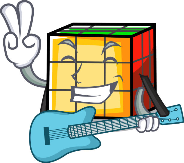 用吉他魔方卡通吉祥物图片下载