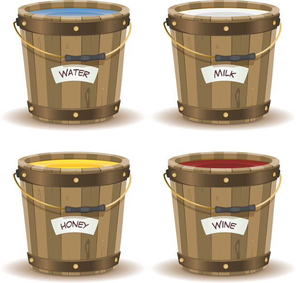 木桶内加水、牛奶、蜂蜜和酒图片下载