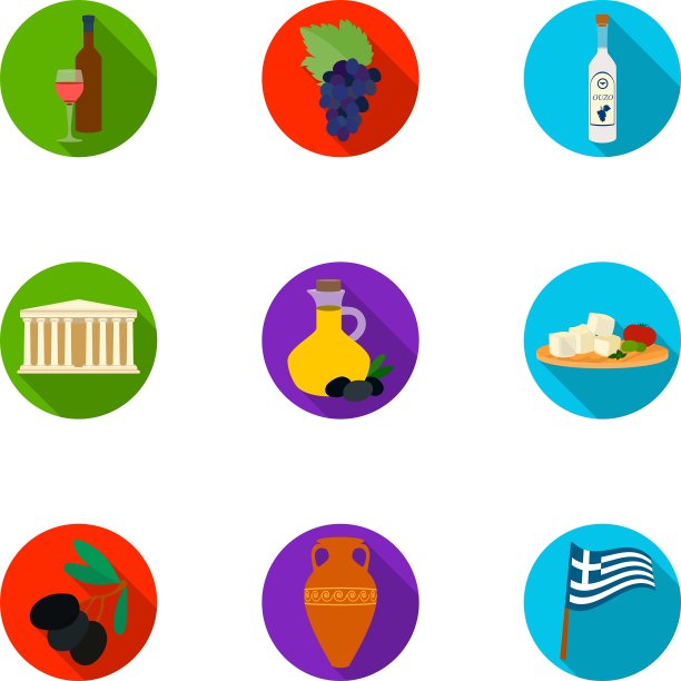 希腊设置图标在扁平风格大收集图片下载