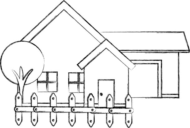 有树和篱笆的漂亮房子图片下载