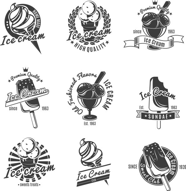 复古单色冰淇淋标签集图片下载