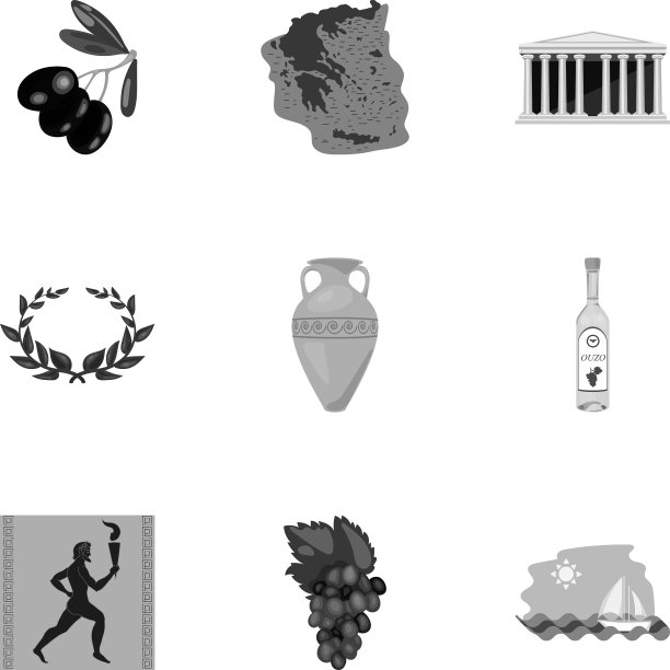 希腊设置图标的单色风格大图片下载