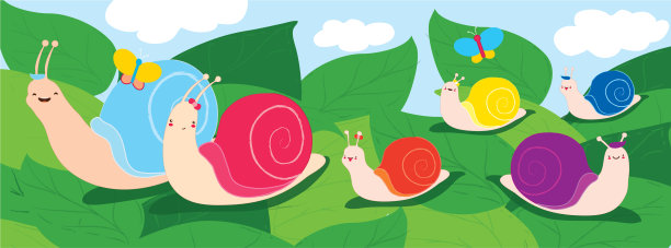 快乐的蜗牛家庭，有四个孩子图片下载