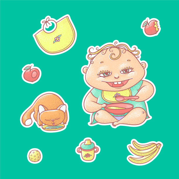 一套快乐的彩色贴纸图片下载