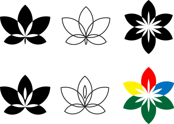 花图标设置平面标志与花卉元素图片下载