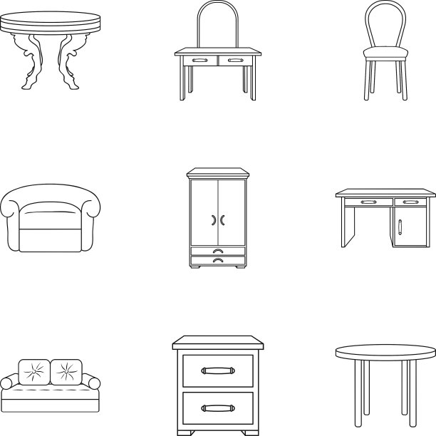 家具和家庭室内设置图标的轮廓图片下载
