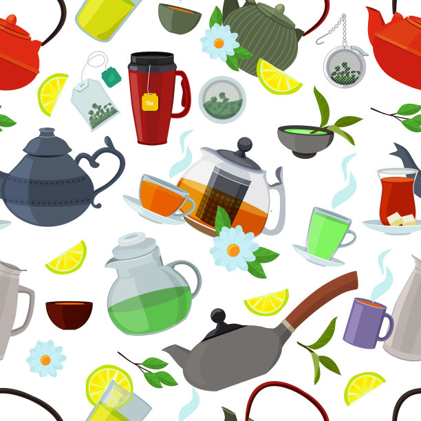 茶壶和茶杯无缝图案图片下载