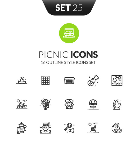 轮廓黑色图标设置在瘦现代风格图片下载