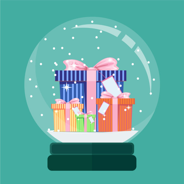 圣诞贺卡雪花球与新年礼物图片下载