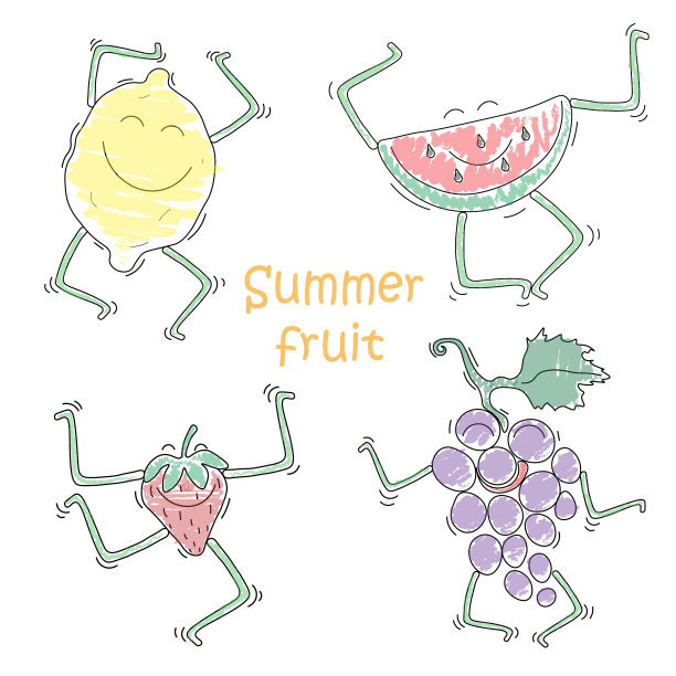 有趣的跳舞水果涂鸦柠檬西瓜图片下载
