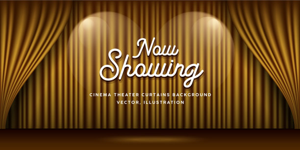 电影院的窗帘和灯光的旗帜图片下载