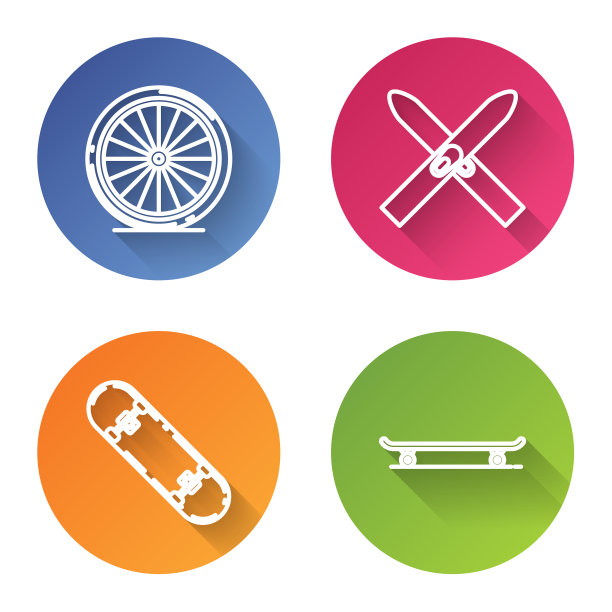 设置线自行车轮滑和棍滑板图片下载