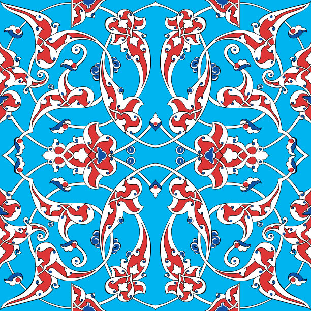 伊兹尼克瓷砖图案与花卉装饰图片下载